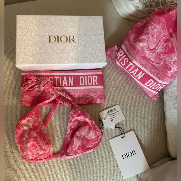 RARE DIORIVIERA BIKINI 
Bright Pink with Toile de Jouy Sauvage Motif BRAND NEW - Picture 8 of 13